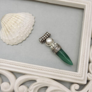 925 Sterling Silver Green Onyx Pearl Tusk Pendant