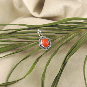 925 Sterling Silver Italian Coral Granulation Bezel Pendant
