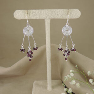 925 Sterling Silver Garnet Spiral Chandelier Earrings