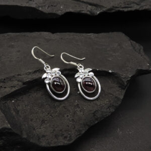 925 Sterling Silver Garnet Oval Leaf Cluster Earrings