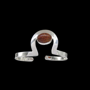 925 Sterling Silver Amber Oval Sculptural Cuff Bangle