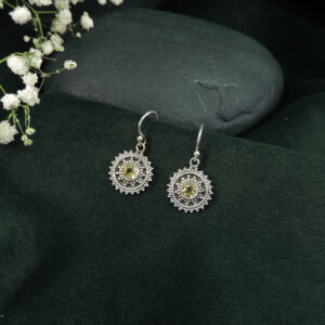 925 Sterling Silver Citrine Round Granulation Mandala Earrings