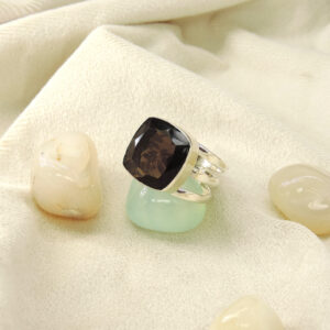 925 Sterling Silver Smoky Quartz Cushion Cut Ring