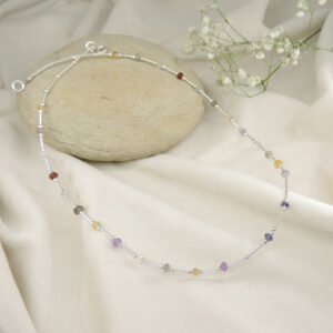 925 Sterling Silver Multi-Gemstone Station Necklace