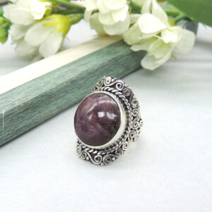 925 Sterling Silver Ruby Zoisite Scrollwork Bezel Ring