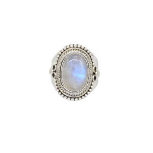 925 Sterling Silver Rainbow Moonstone Granulation Halo Ring