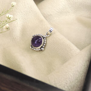 925 Sterling Silver Amethyst Granulation Bezel Pendant
