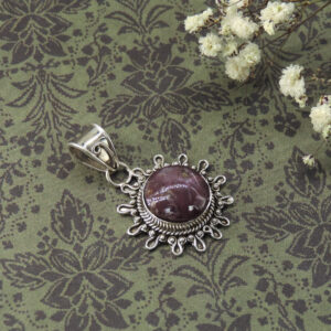 925 Sterling Silver Star Ruby Sunburst Pendant