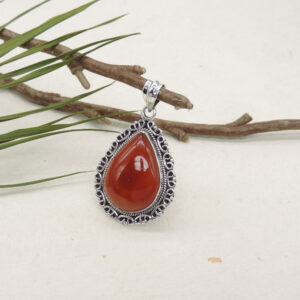 925 Sterling Silver Carnelian Teardrop Pendant