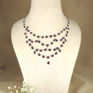 925 Sterling Silver Garnet Multi-Strand Bib Necklace
