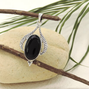 925 Sterling Silver Black Onyx Textured Frame Pendant