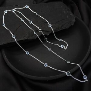 925 Sterling Silver Blue Topaz Station Necklace