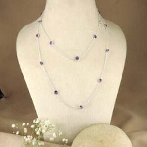 925 Sterling Silver Amethyst Station Necklace