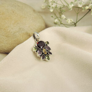 925 Sterling Silver Multi-Gemstone Floral Cluster Pendant
