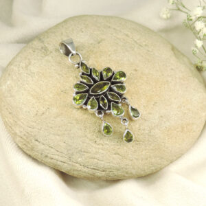 925 Sterling Silver Peridot Floral Cluster Chandelier Pendant