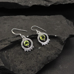 925 Sterling Silver Peridot Circle Rope Bezel Earrings