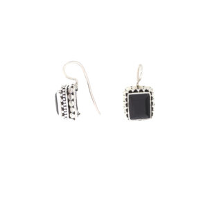925 Sterling Silver Black Onyx Square Bezel Granulation Earrings
