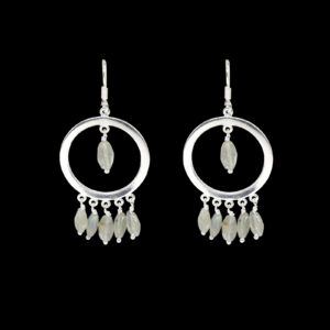 925 Sterling Silver Labradorite Rainbow Moonstone Circle Chandelier Earrings