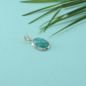 925 Sterling Silver Turquoise Oval Bezel Pendant