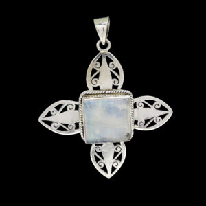 925 Sterling Silver Rainbow Moonstone Cross Pendant