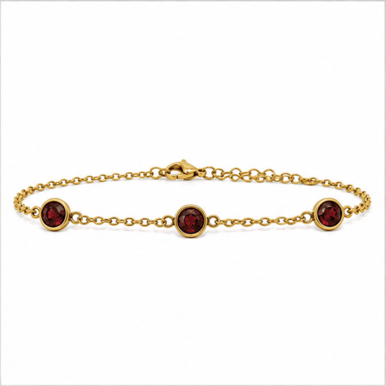brass gold plated triple bezel chain bracelet with garnet CZ wholesale Jaipur
