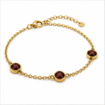 brass gold plated triple bezel chain bracelet with garnet CZ wholesale Jaipur