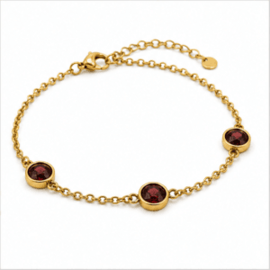 brass gold plated triple bezel chain bracelet with garnet CZ wholesale Jaipur