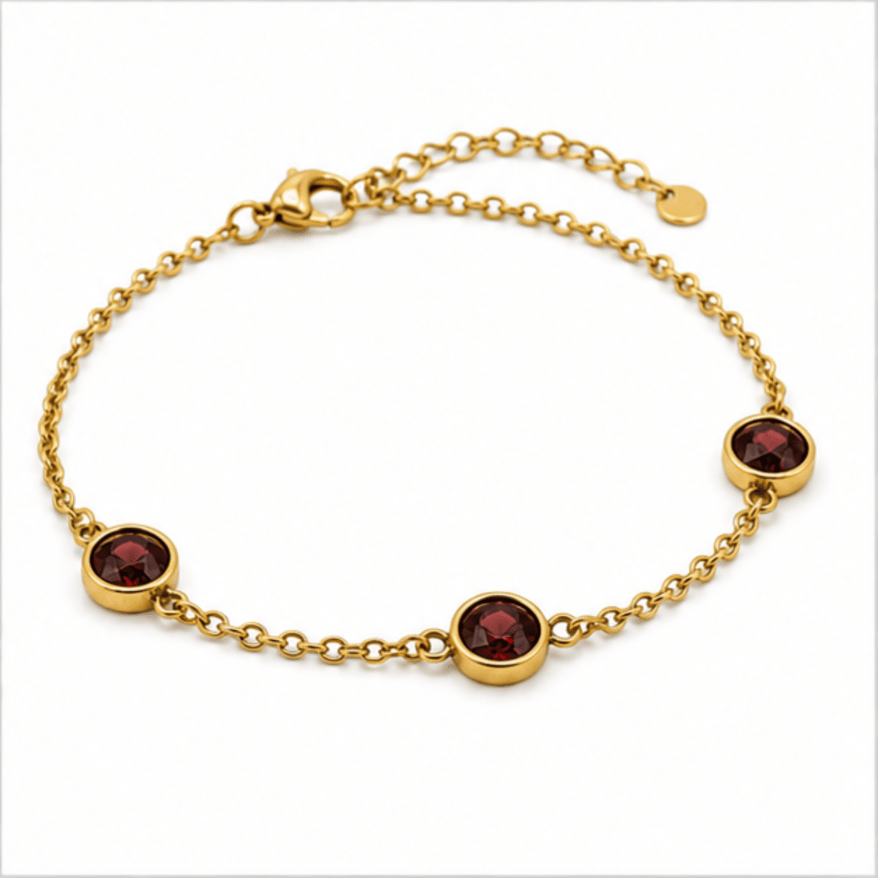 brass gold plated triple bezel chain bracelet with garnet CZ wholesale Jaipur