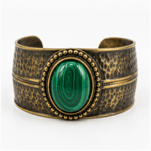 brass antique oxidized wide cuff bracelet with malachite cabochon wholesale Jaipur