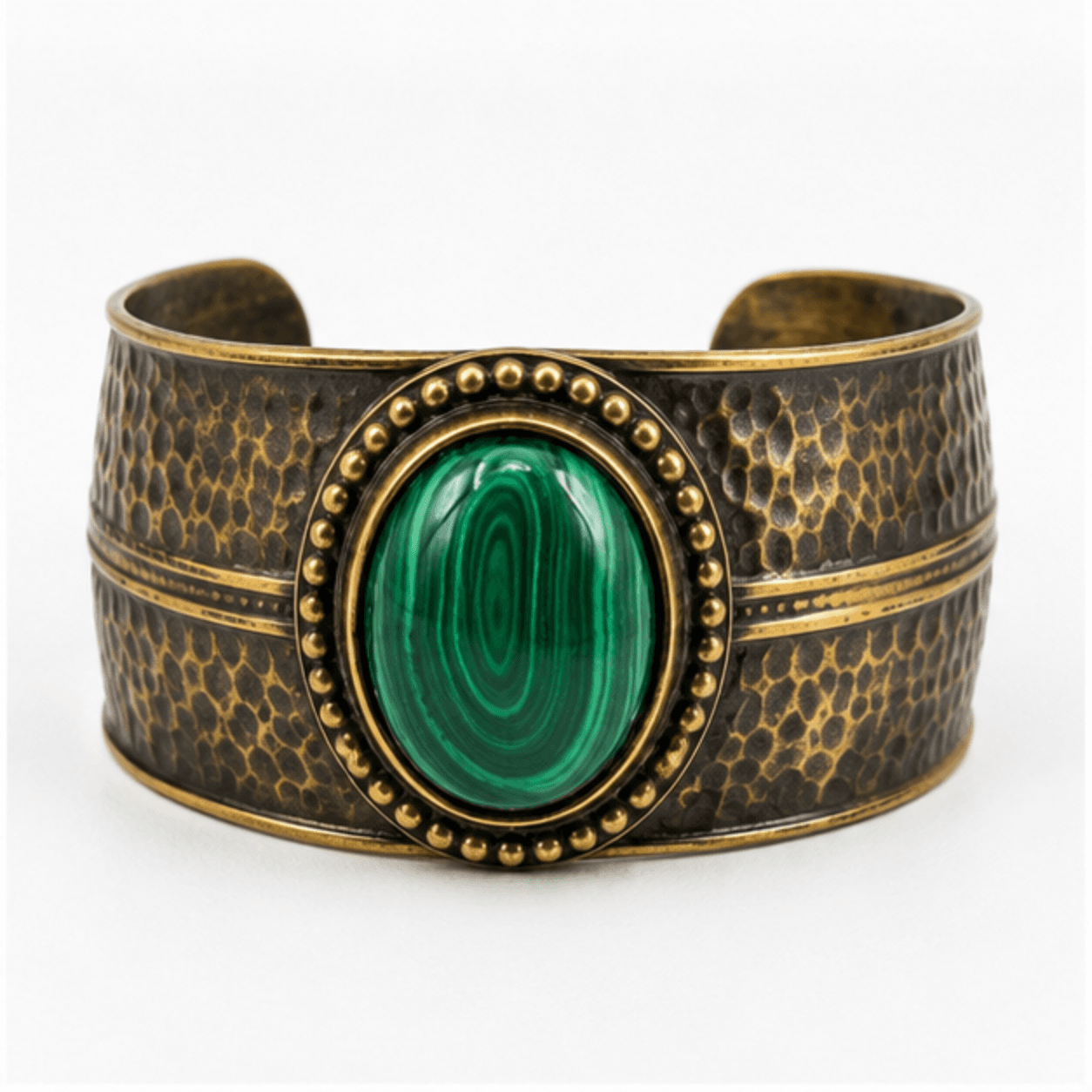 brass antique oxidized wide cuff bracelet with malachite cabochon wholesale Jaipur