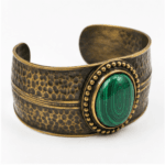 brass antique oxidized wide cuff bracelet with malachite cabochon wholesale Jaipur