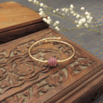 brass gold plated bangle with ruby CZ bead wholesale Jaipur