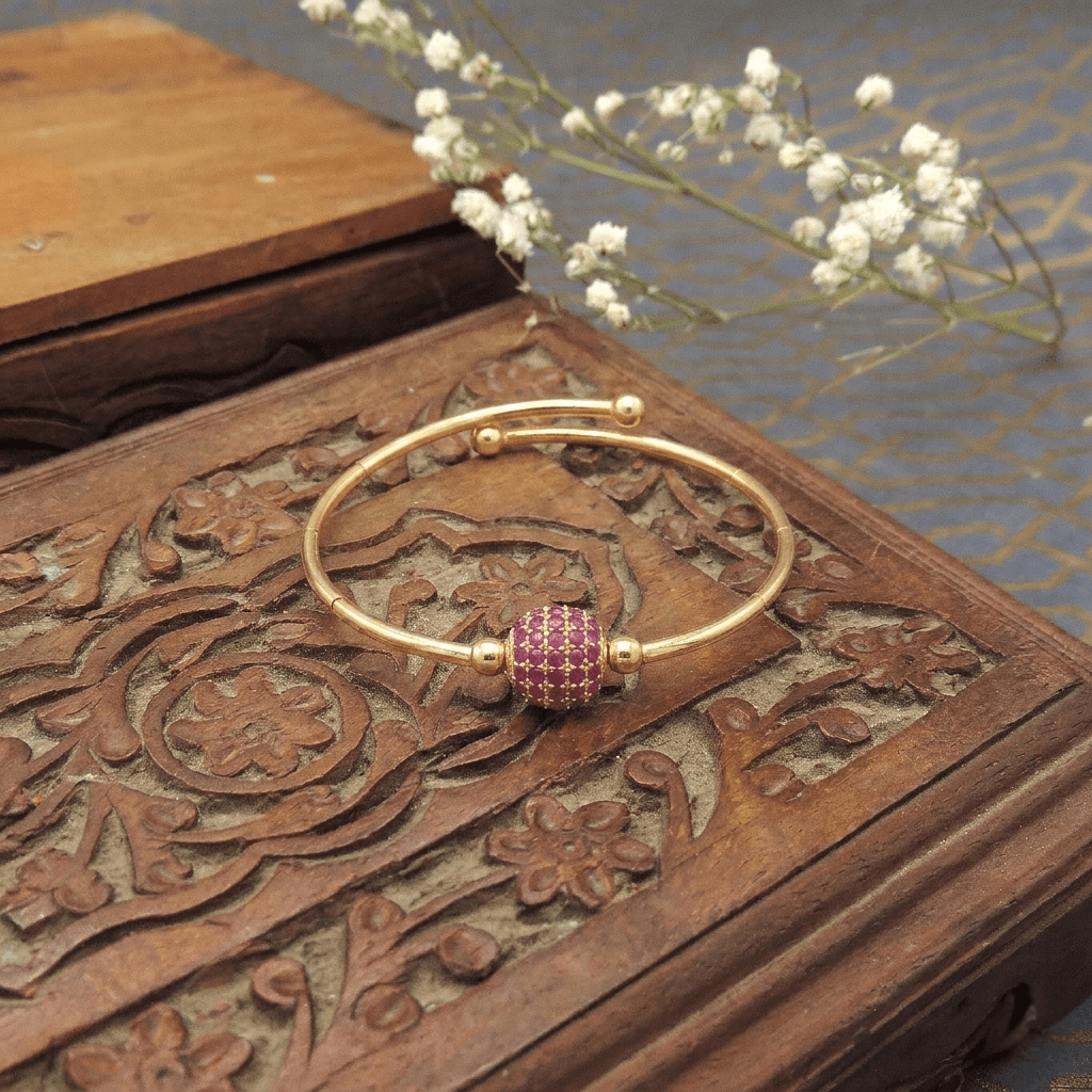 brass gold plated bangle with ruby CZ bead wholesale Jaipur