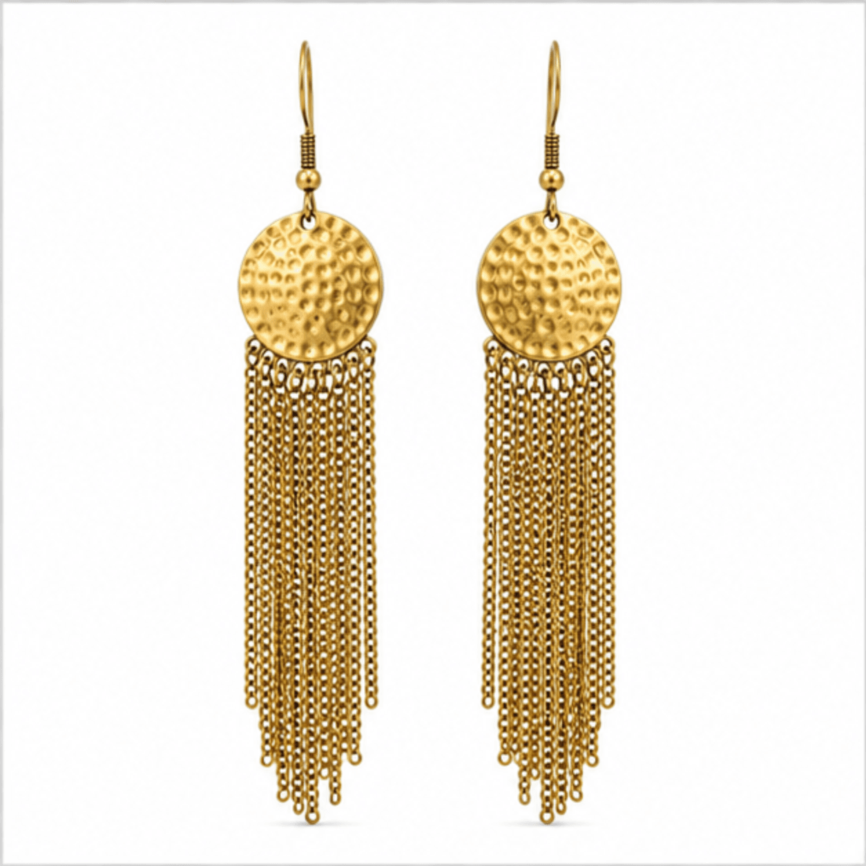 brass hammered disc tassel drop earrings wholesale Jaipur