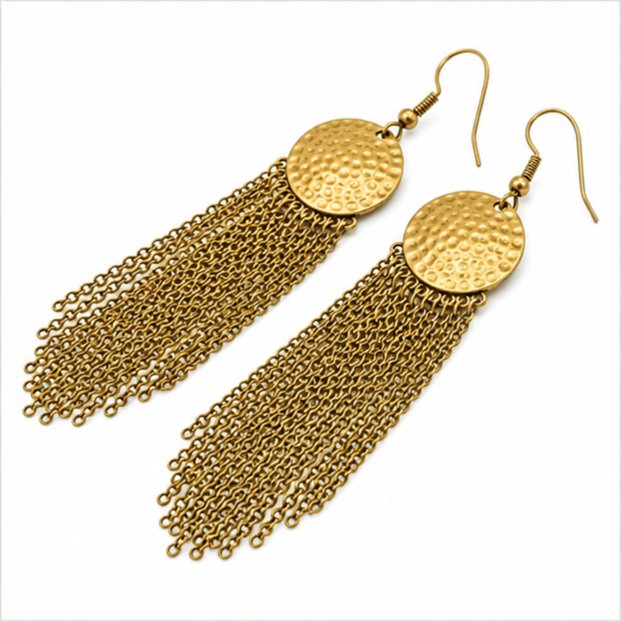 brass hammered disc tassel drop earrings wholesale Jaipur