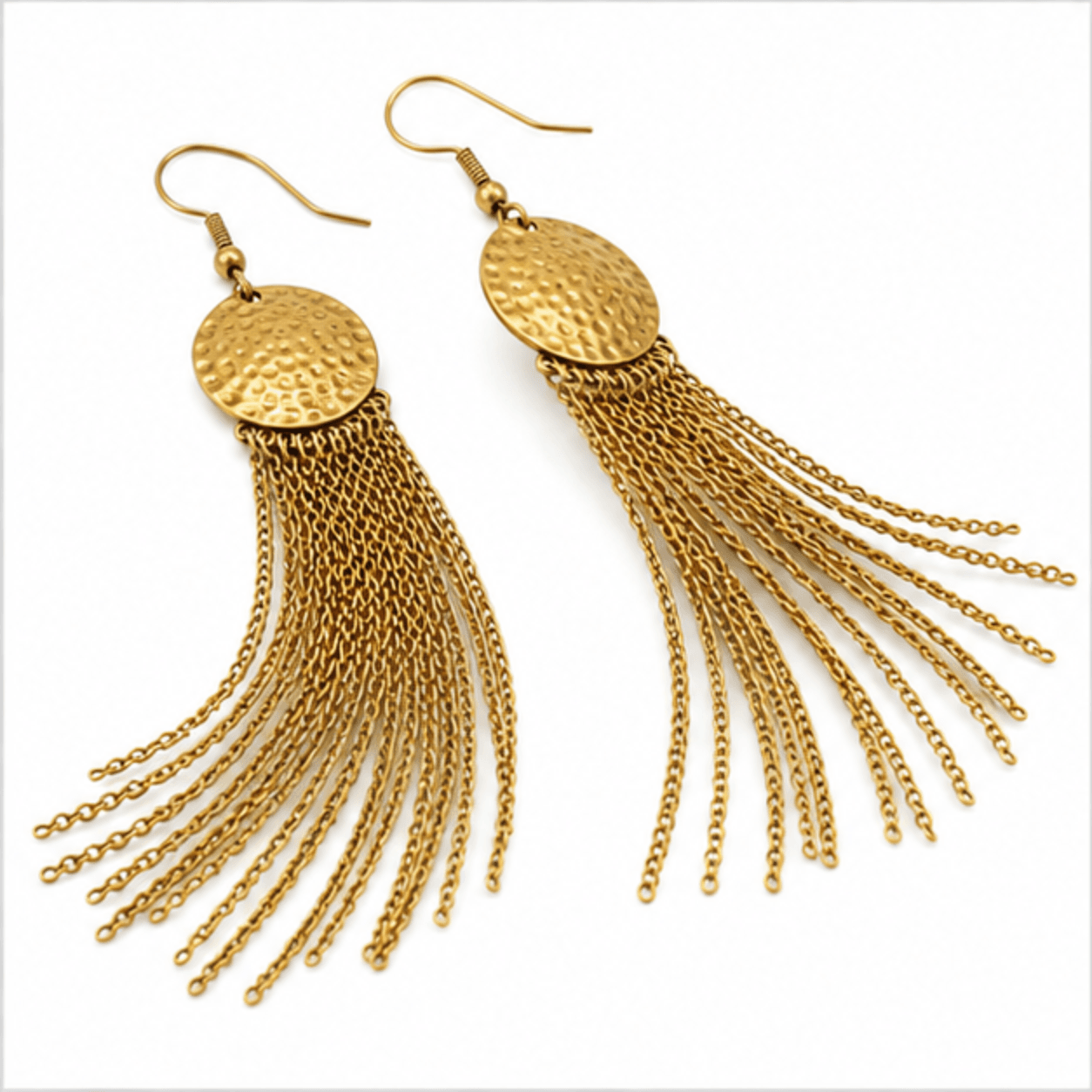 brass hammered disc tassel drop earrings wholesale Jaipur