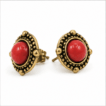 brass antique oxidized coral cabochon stud earrings wholesale Jaipur