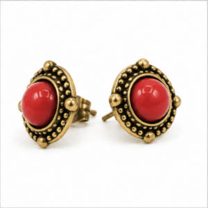 brass antique oxidized coral cabochon stud earrings wholesale Jaipur