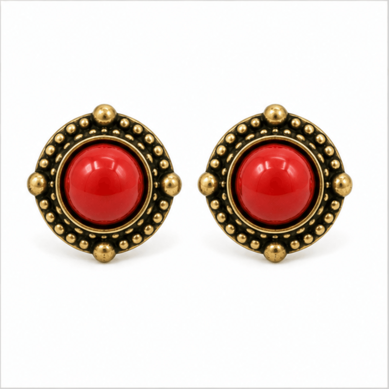brass antique oxidized coral cabochon stud earrings wholesale Jaipur
