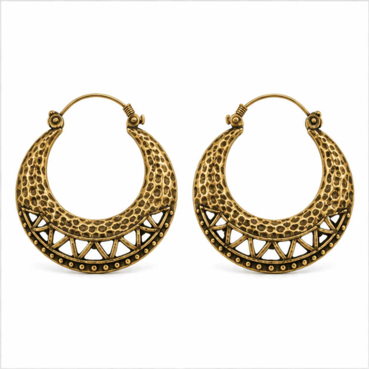brass antique oxidized hammered crescent hoop earrings wholesale Jaipur