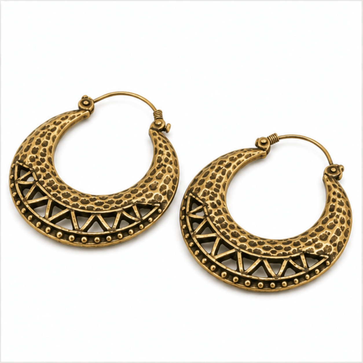 brass antique oxidized hammered crescent hoop earrings wholesale Jaipur