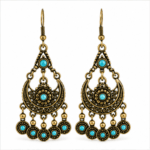 brass antique oxidized turquoise chandelier drop earrings wholesale Jaipur