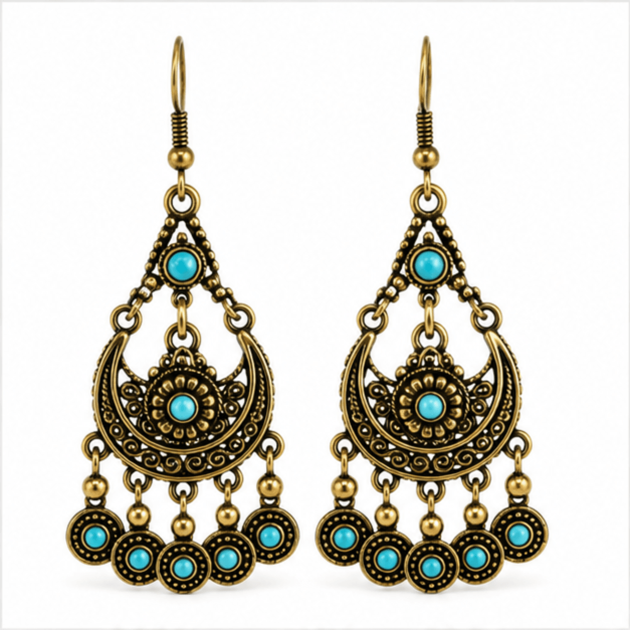 brass antique oxidized turquoise chandelier drop earrings wholesale Jaipur