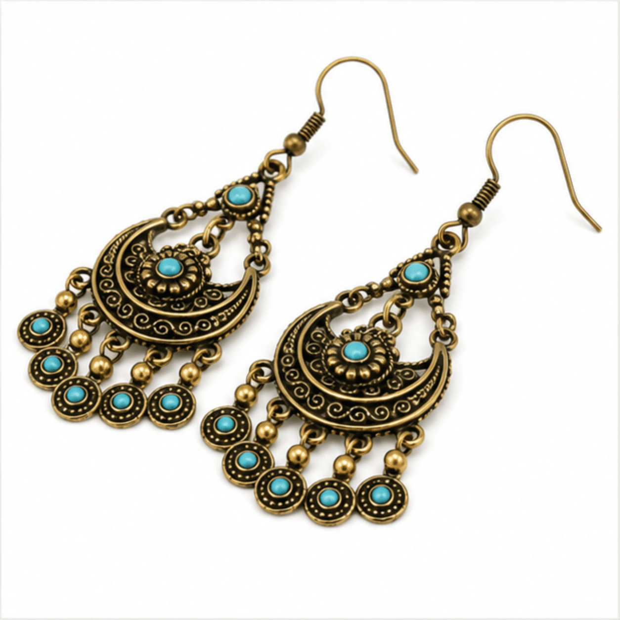brass antique oxidized turquoise chandelier drop earrings wholesale Jaipur