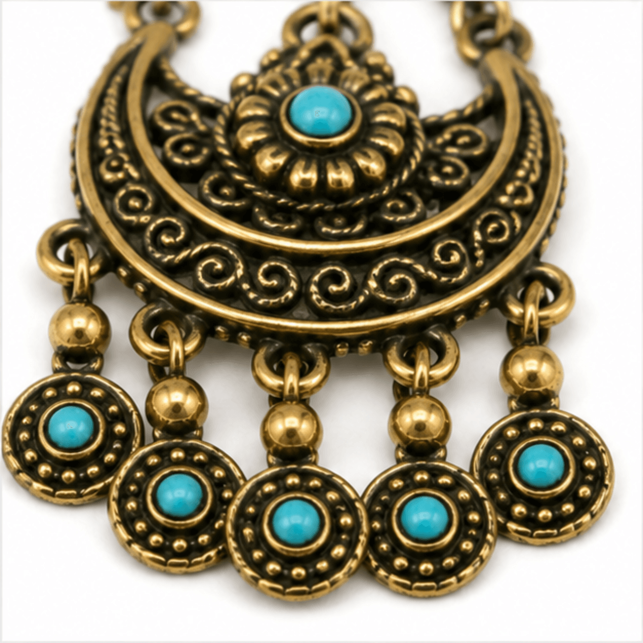 brass antique oxidized turquoise chandelier drop earrings wholesale Jaipur