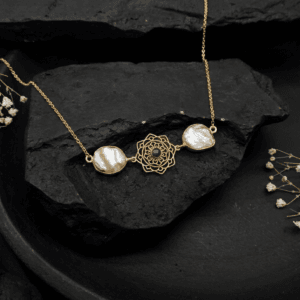 brass mandala bar necklace with freshwater pearl wholesale Jaipur