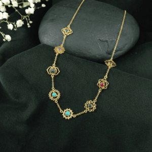 brass gold plated seven chakra station necklace with gemstones wholesale Jaipur