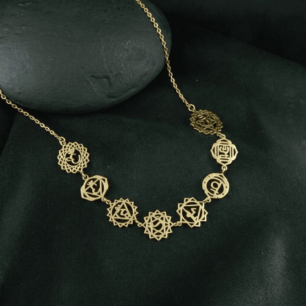 brass gold plated seven chakra symbol charm necklace wholesale Jaipur