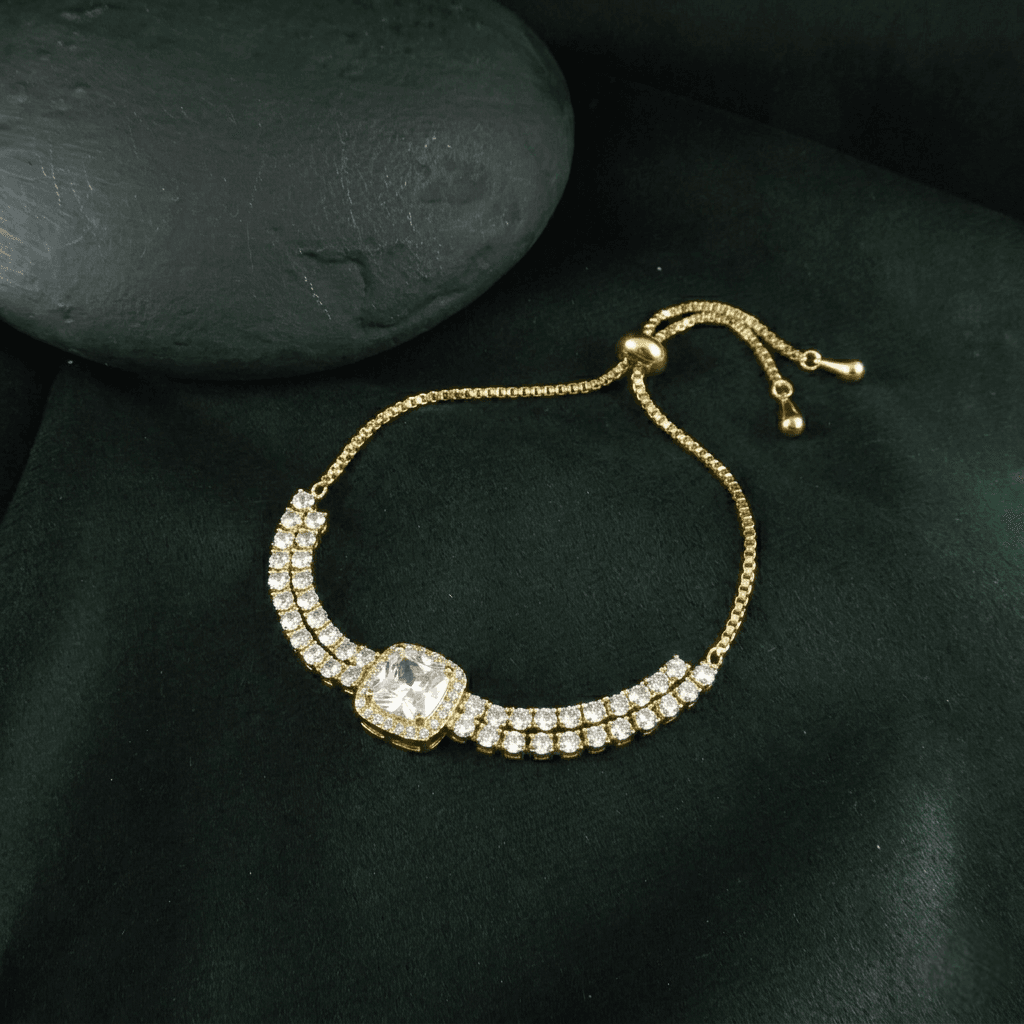 brass double row CZ collar necklace with cushion centrepiece wholesale Jaipur