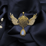 brass flower of life angel wings pendant with moonstone drop wholesale Jaipur